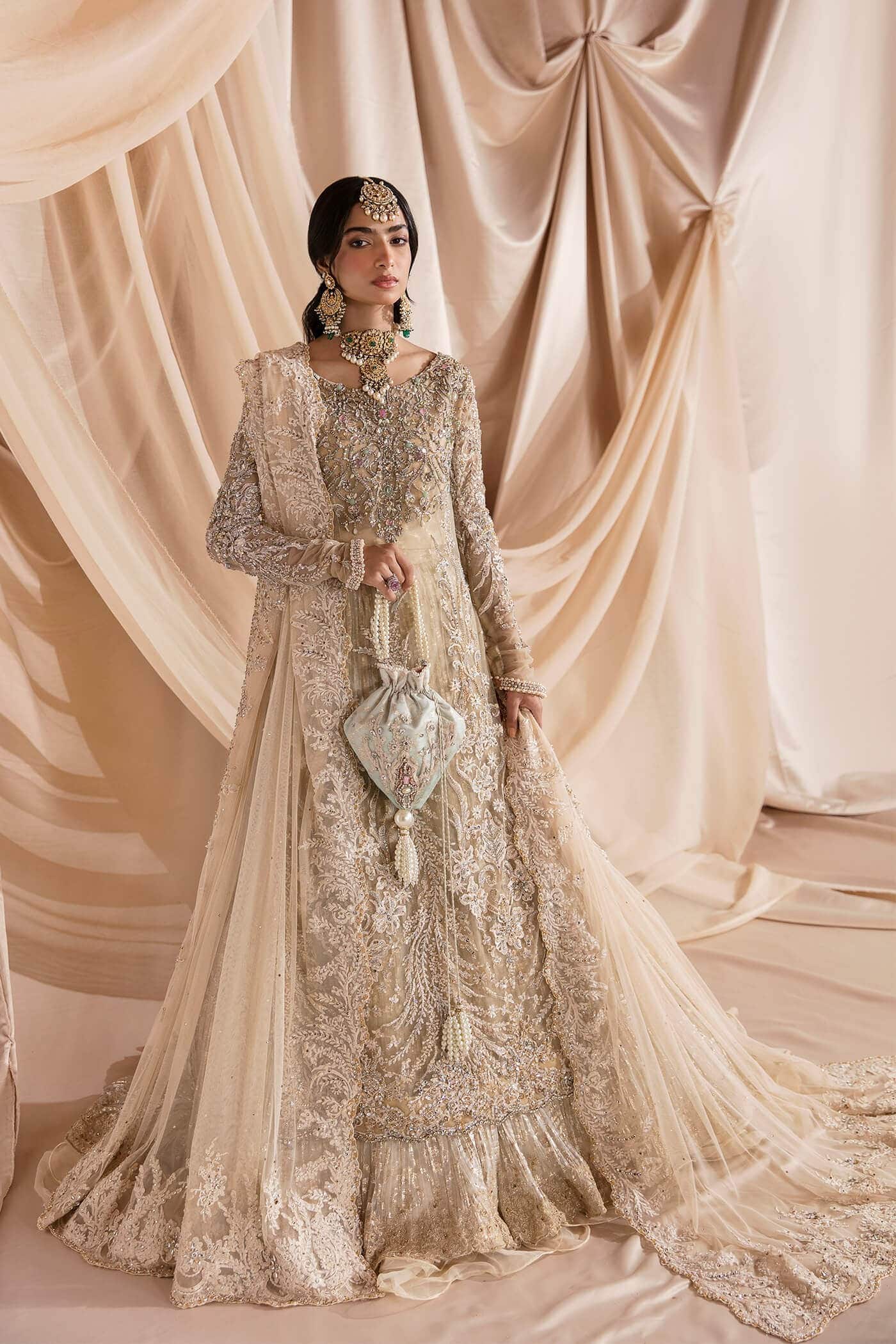 Champagne Zardozi Net & Organza Bridal Lehenga (3-Piece) - Image 2