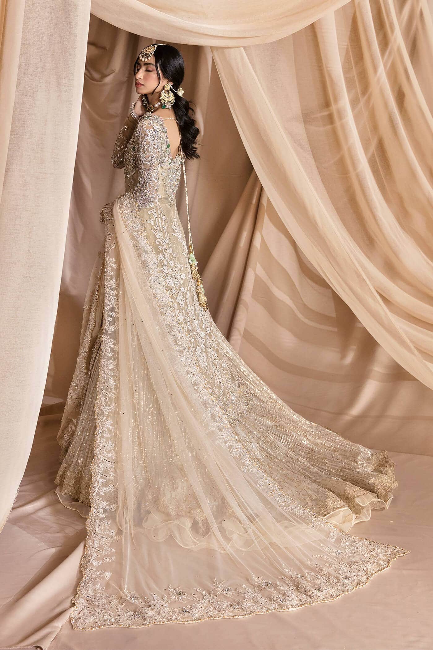 Champagne Zardozi Net & Organza Bridal Lehenga (3-Piece) - Image 4