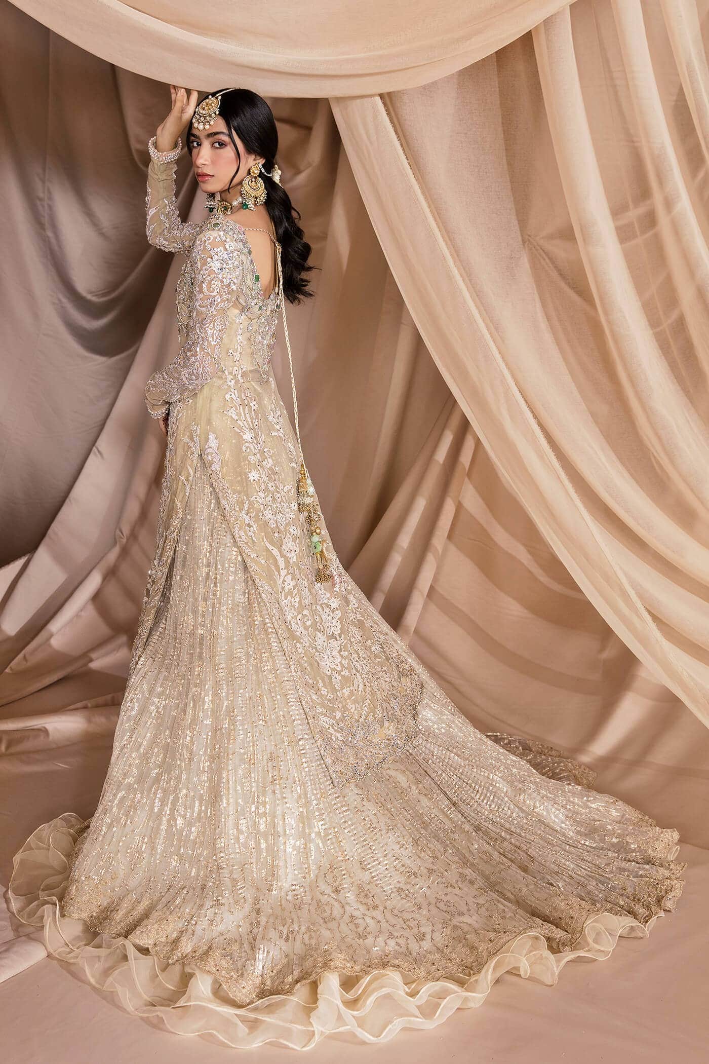 Champagne Zardozi Net & Organza Bridal Lehenga (3-Piece) - Image 5