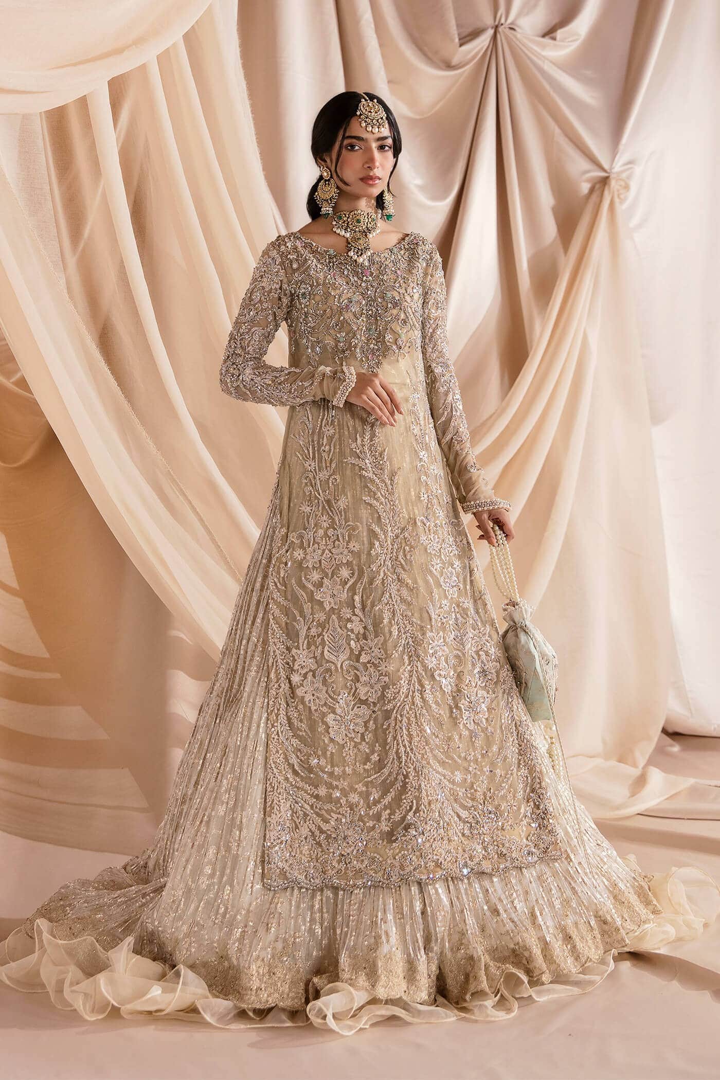 Champagne Zardozi Net & Organza Bridal Lehenga (3-Piece) - Image 6