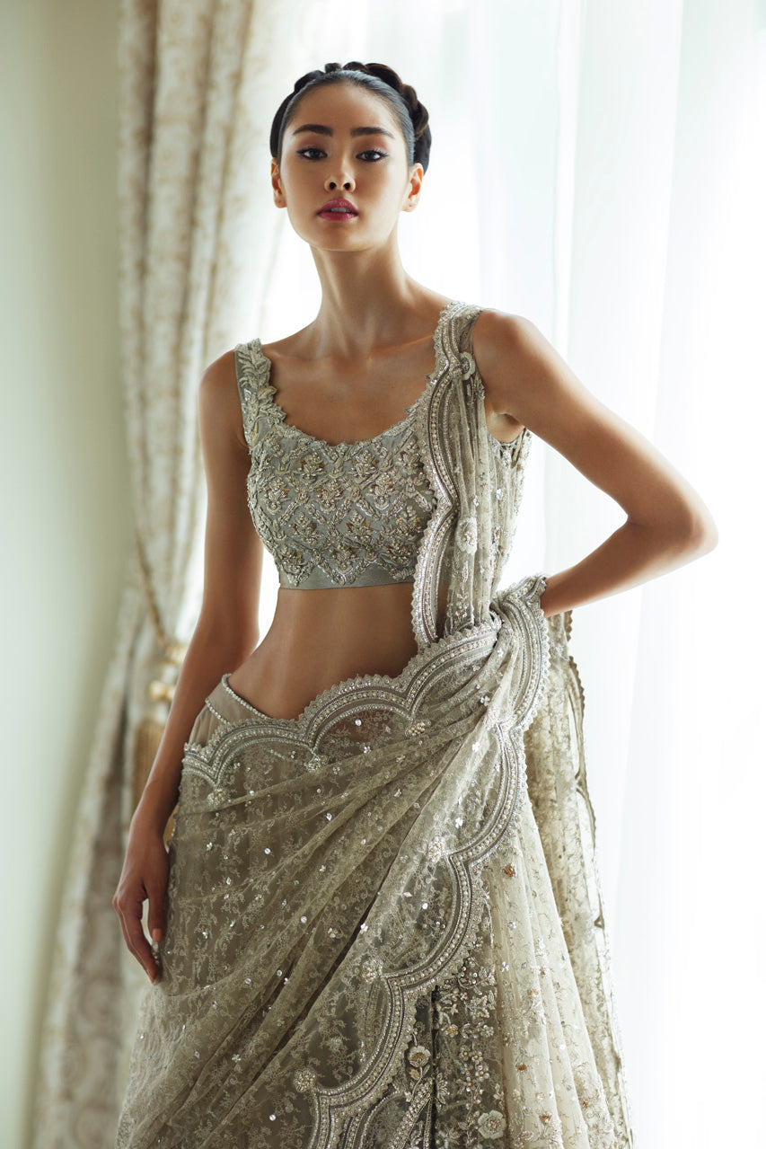 Soft Metallic Embroidered Tissue Lehenga Set (3-Piece) - Image 1