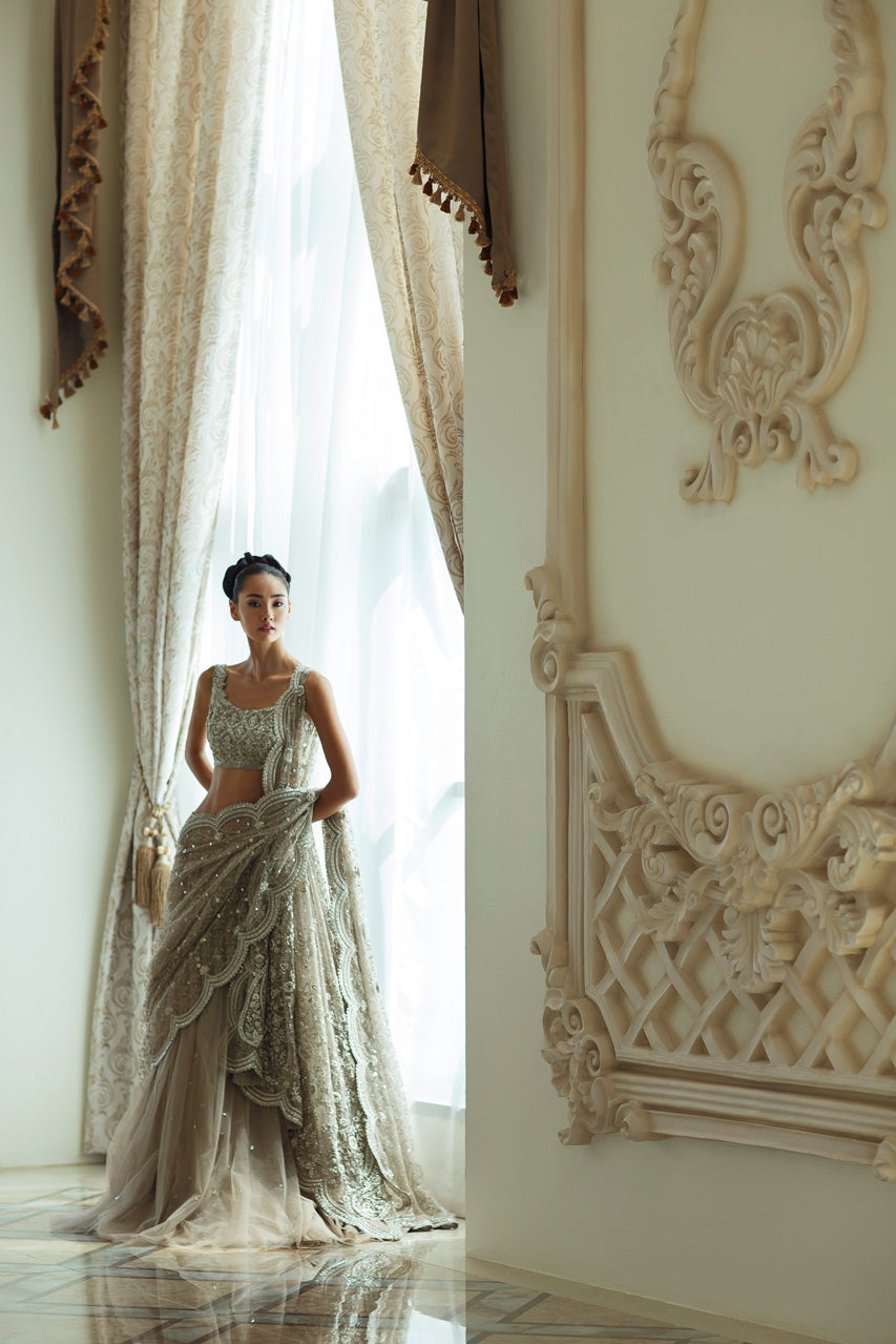 Soft Metallic Embroidered Tissue Lehenga Set (3-Piece) - Image 2