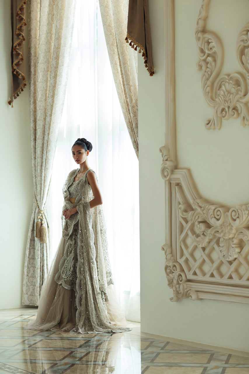 Soft Metallic Embroidered Tissue Lehenga Set (3-Piece) - Image 5