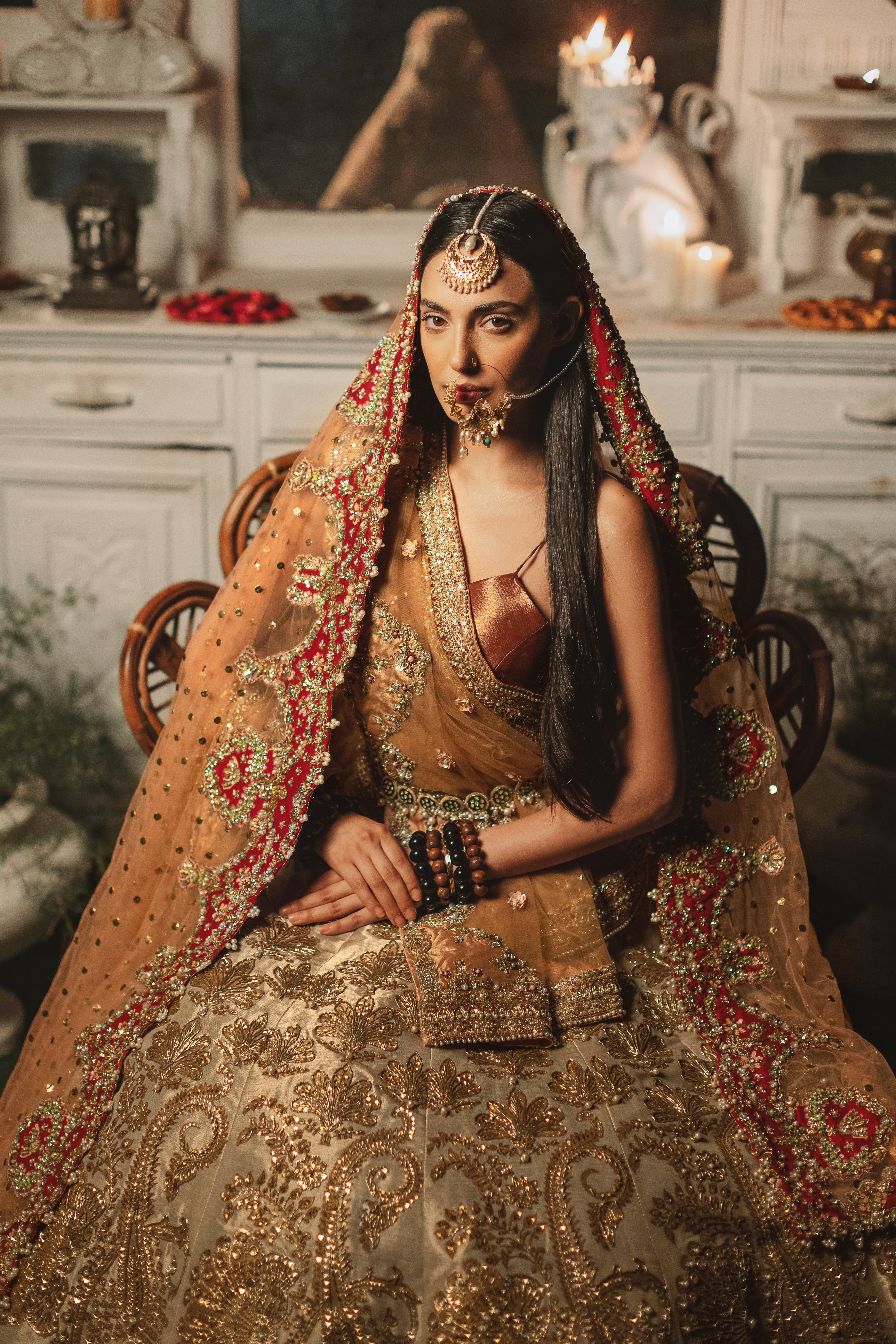 Gold Sheesha Resham Tissue Lehenga (3-Piece) - Image 3