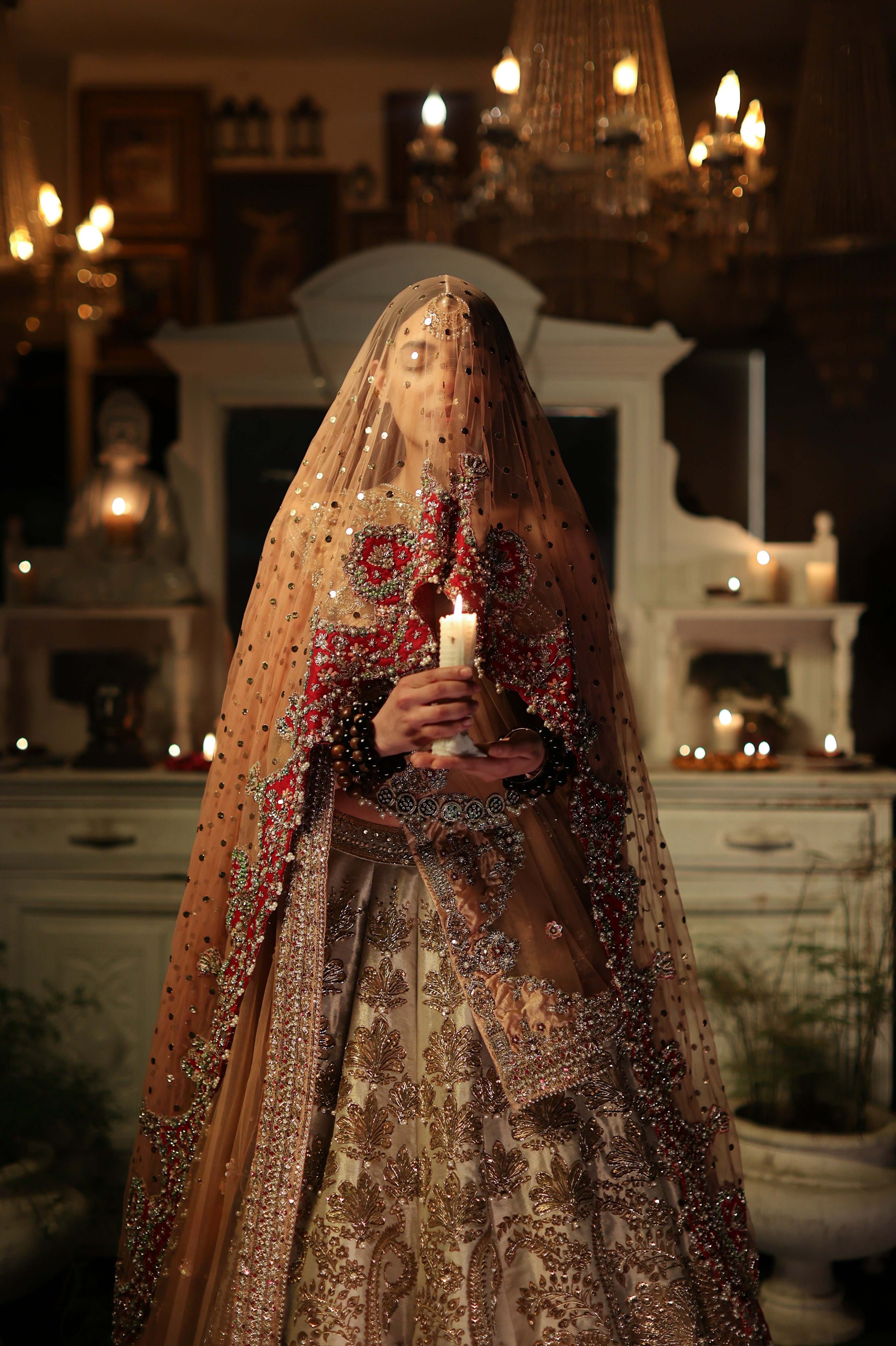 Gold Sheesha Resham Tissue Lehenga (3-Piece) - Image 5