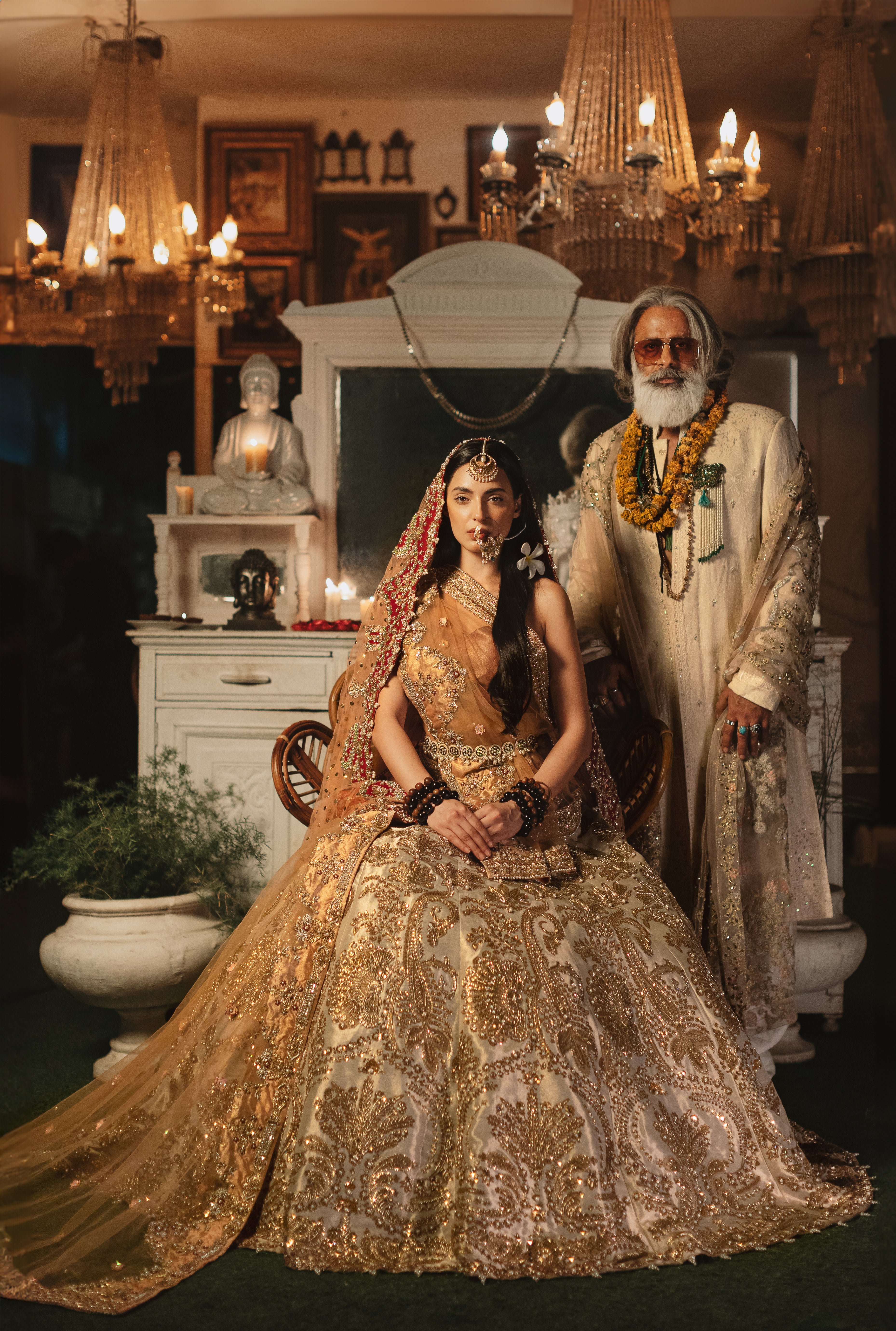 Gold Sheesha Resham Tissue Lehenga (3-Piece) - Image 7