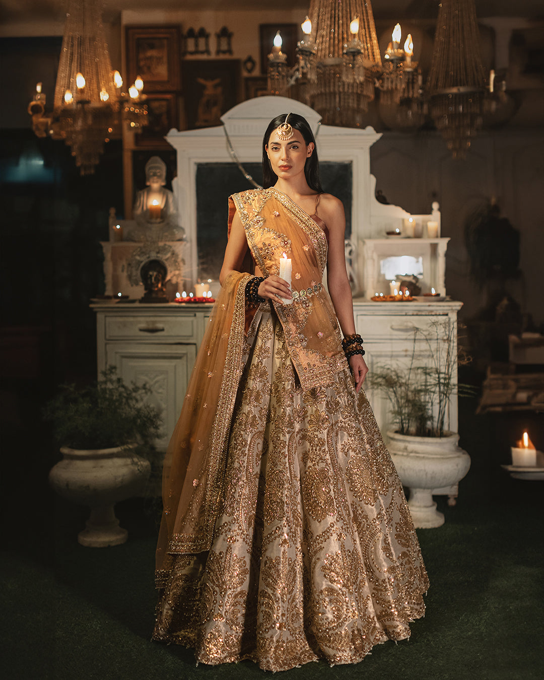 Gold Sheesha Resham Tissue Lehenga (3-Piece) - Image 1