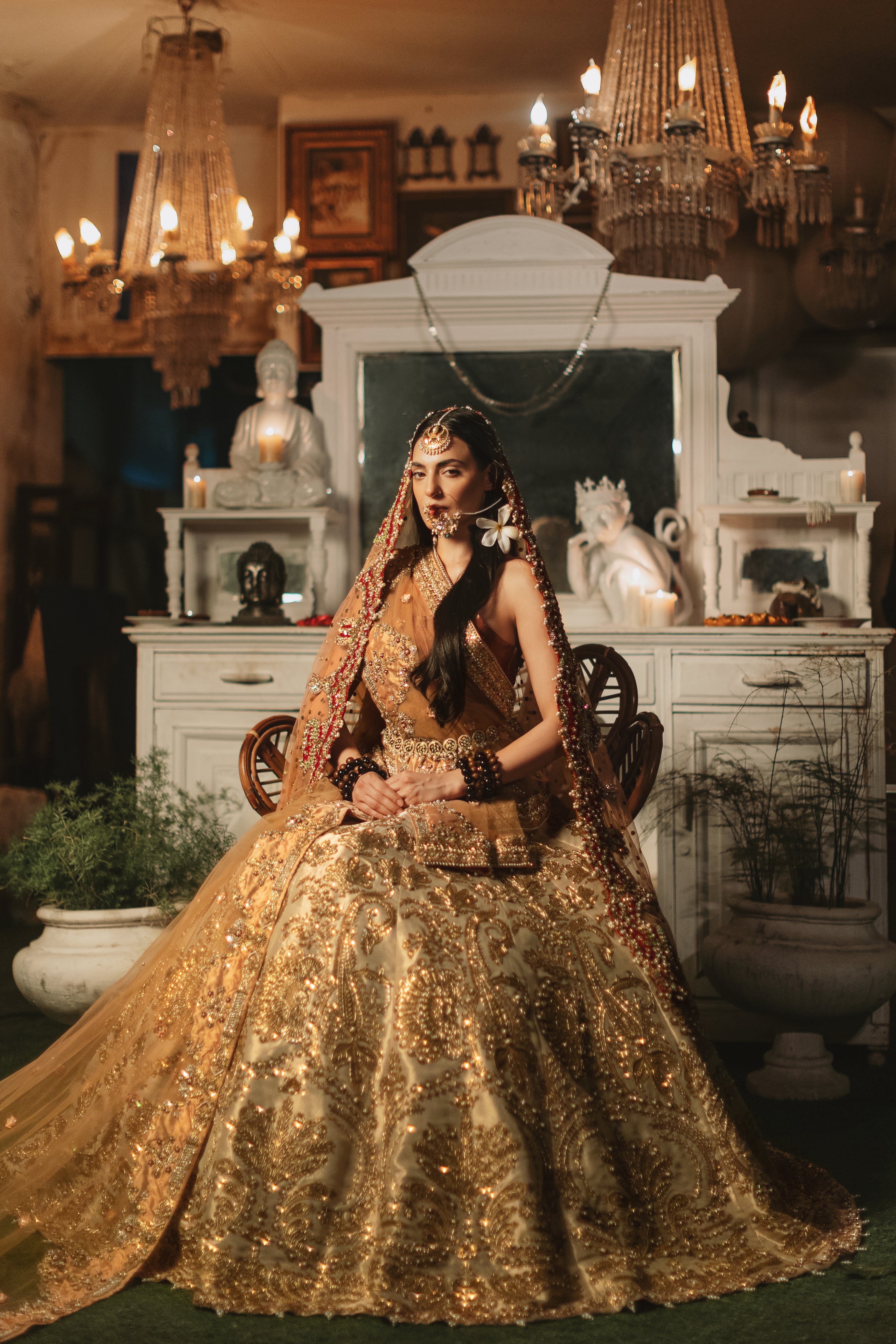 Gold Sheesha Resham Tissue Lehenga (3-Piece) - Image 2