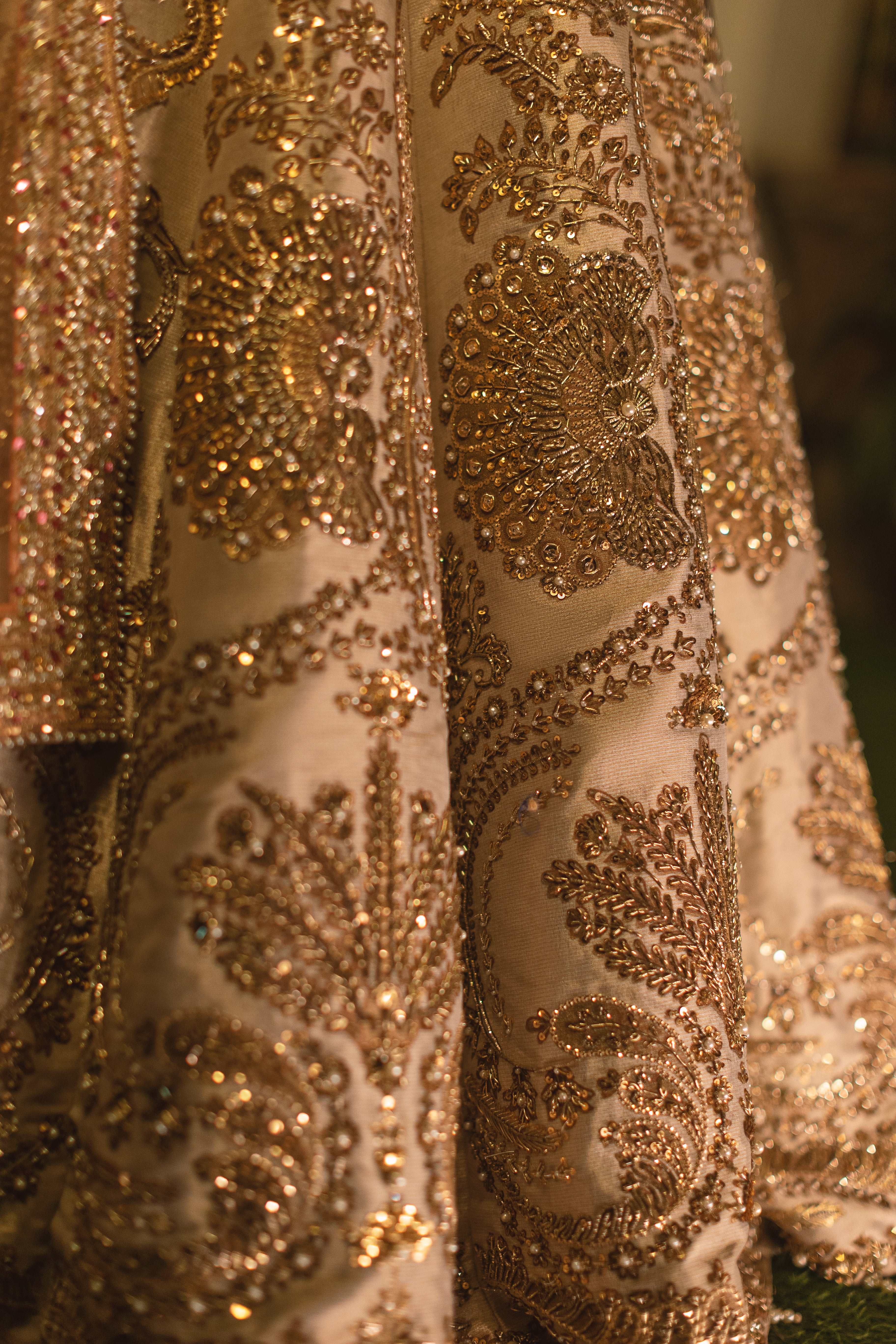 Gold Sheesha Resham Tissue Lehenga (3-Piece) - Image 4