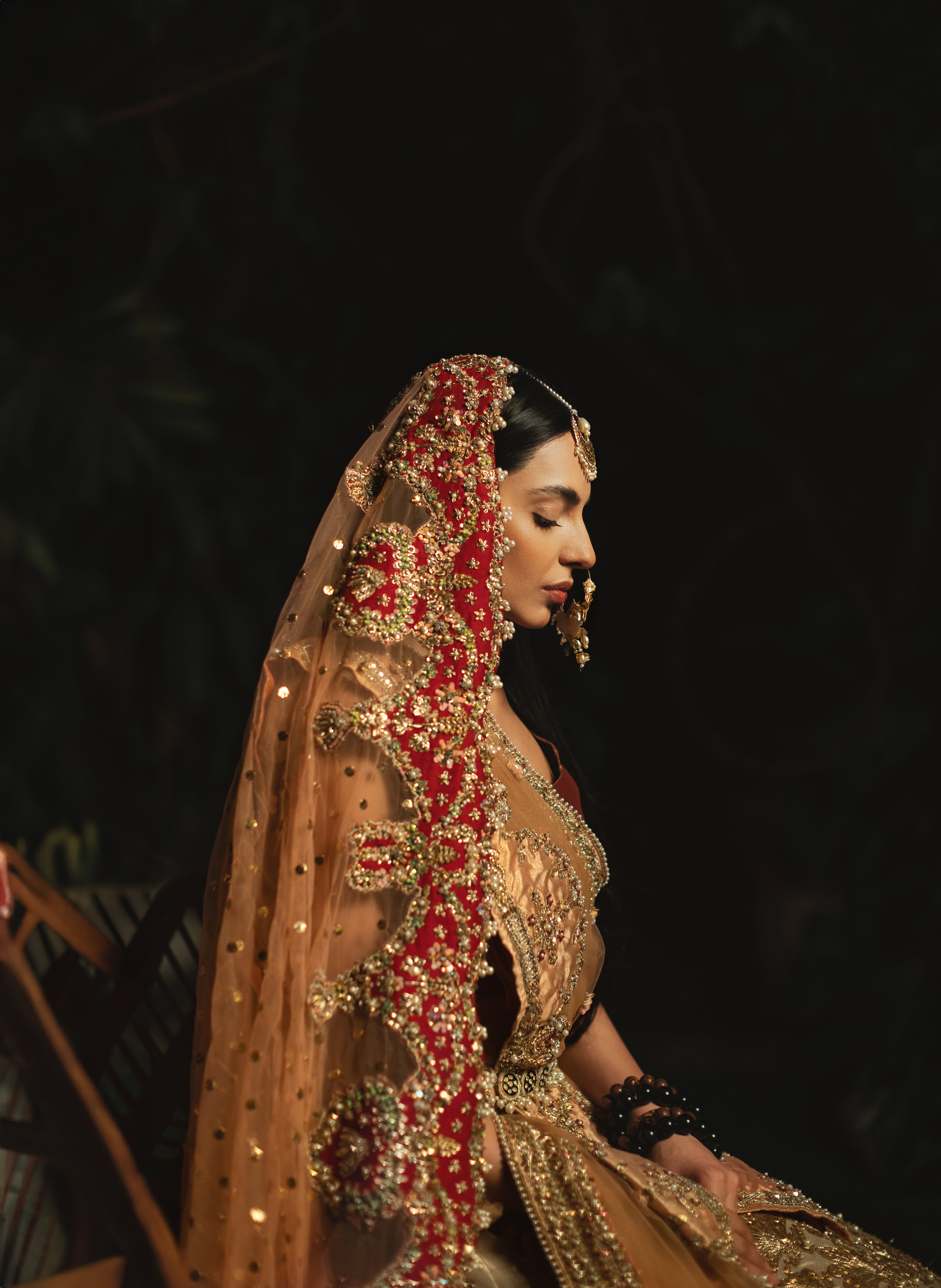 Gold Sheesha Resham Tissue Lehenga (3-Piece) - Image 6