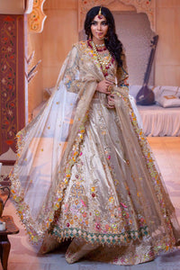 Light Gold Embroidered Tissue Silk Lehenga (3-Piece) - Image 3