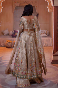 Light Gold Embroidered Tissue Silk Lehenga (3-Piece) - Image 4