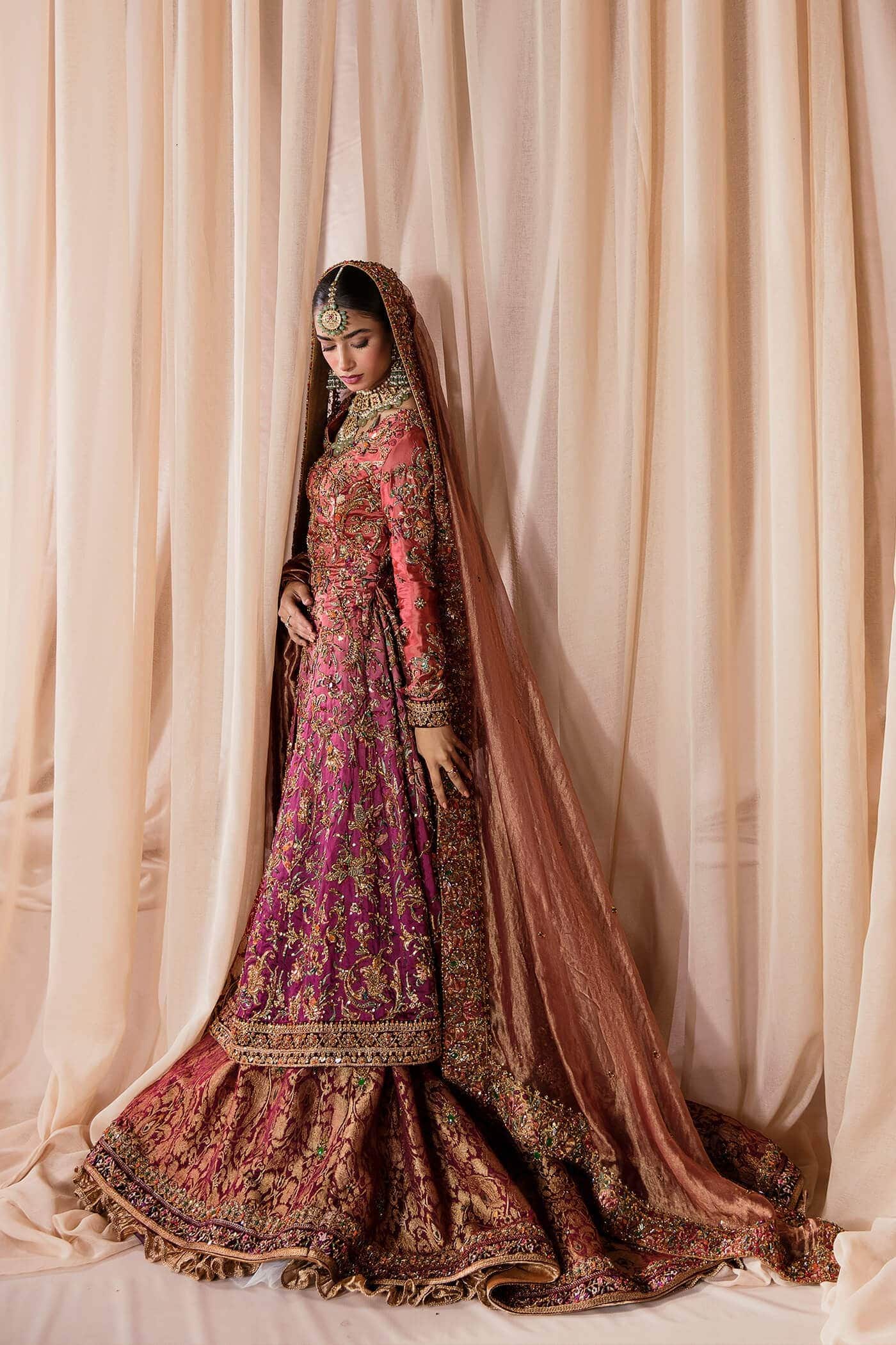 Rose Gold Embellished Tissue Silk Bridal Gown (3-Piece) - Image 3