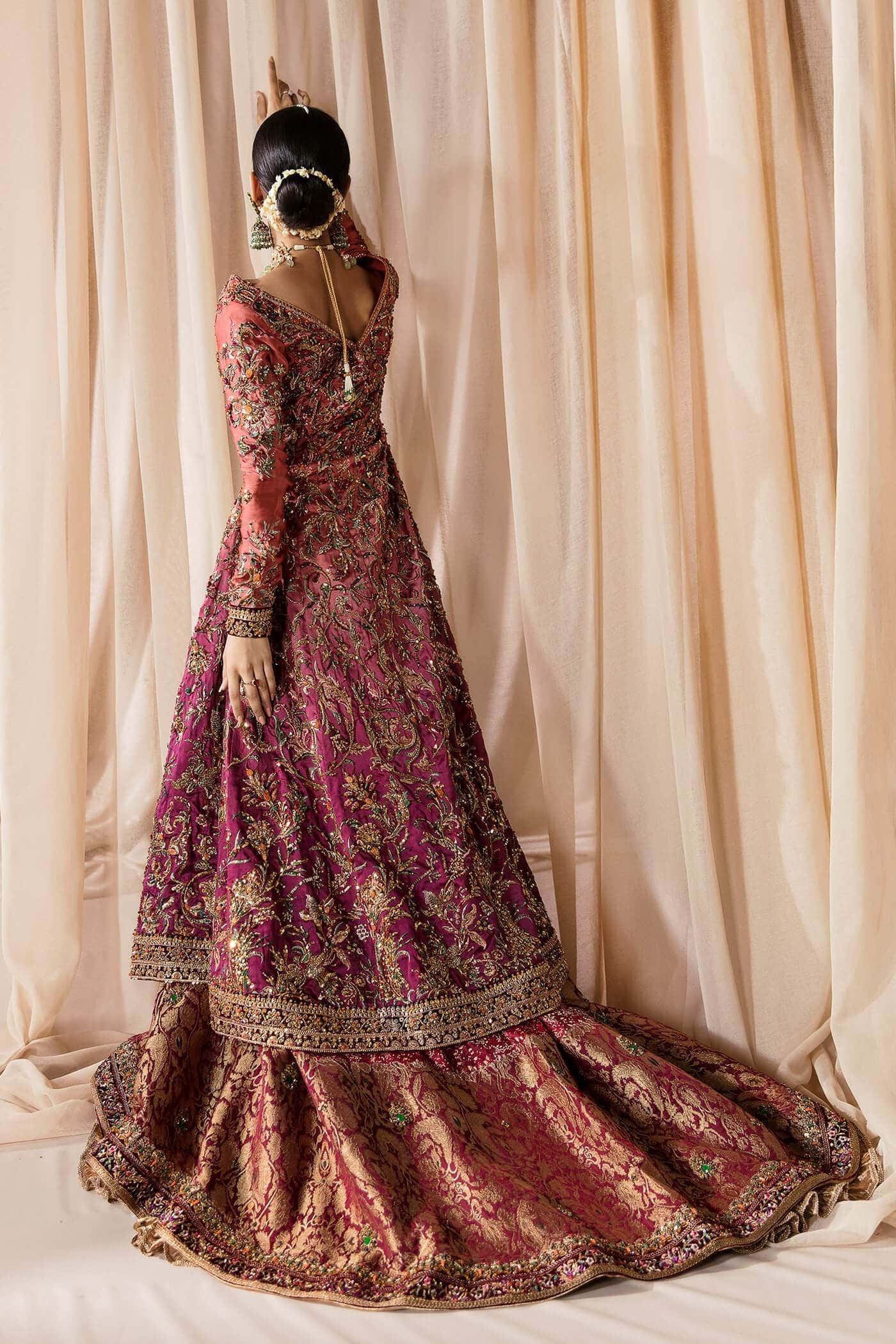 Rose Gold Embellished Tissue Silk Bridal Gown (3-Piece) - Image 4