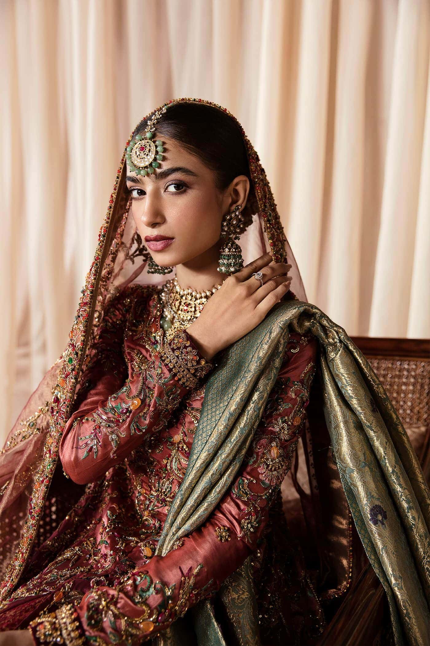 Rose Gold Embellished Tissue Silk Bridal Gown (3-Piece) - Image 6