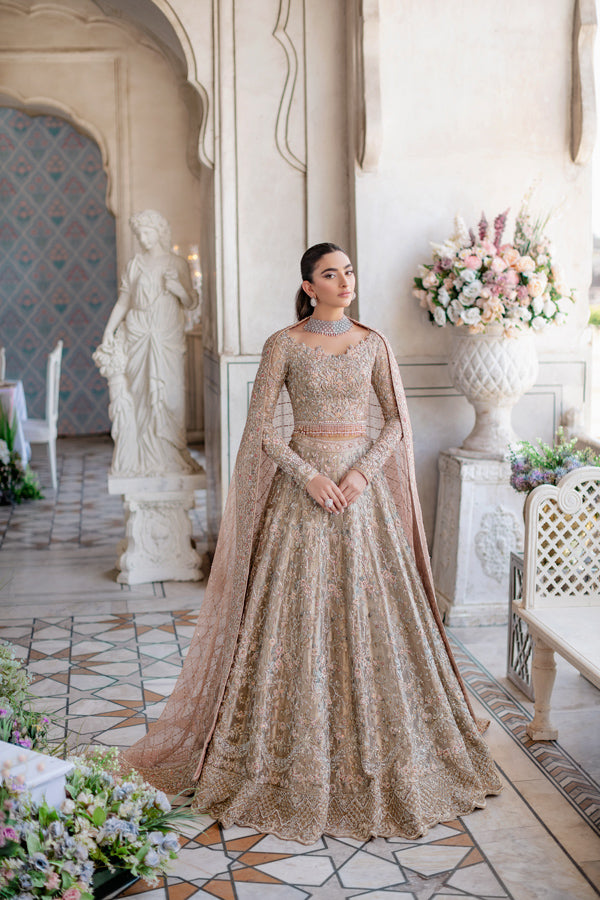 Gold Embellished Tissue Bridal Lehenga (3-Piece) - Image 1