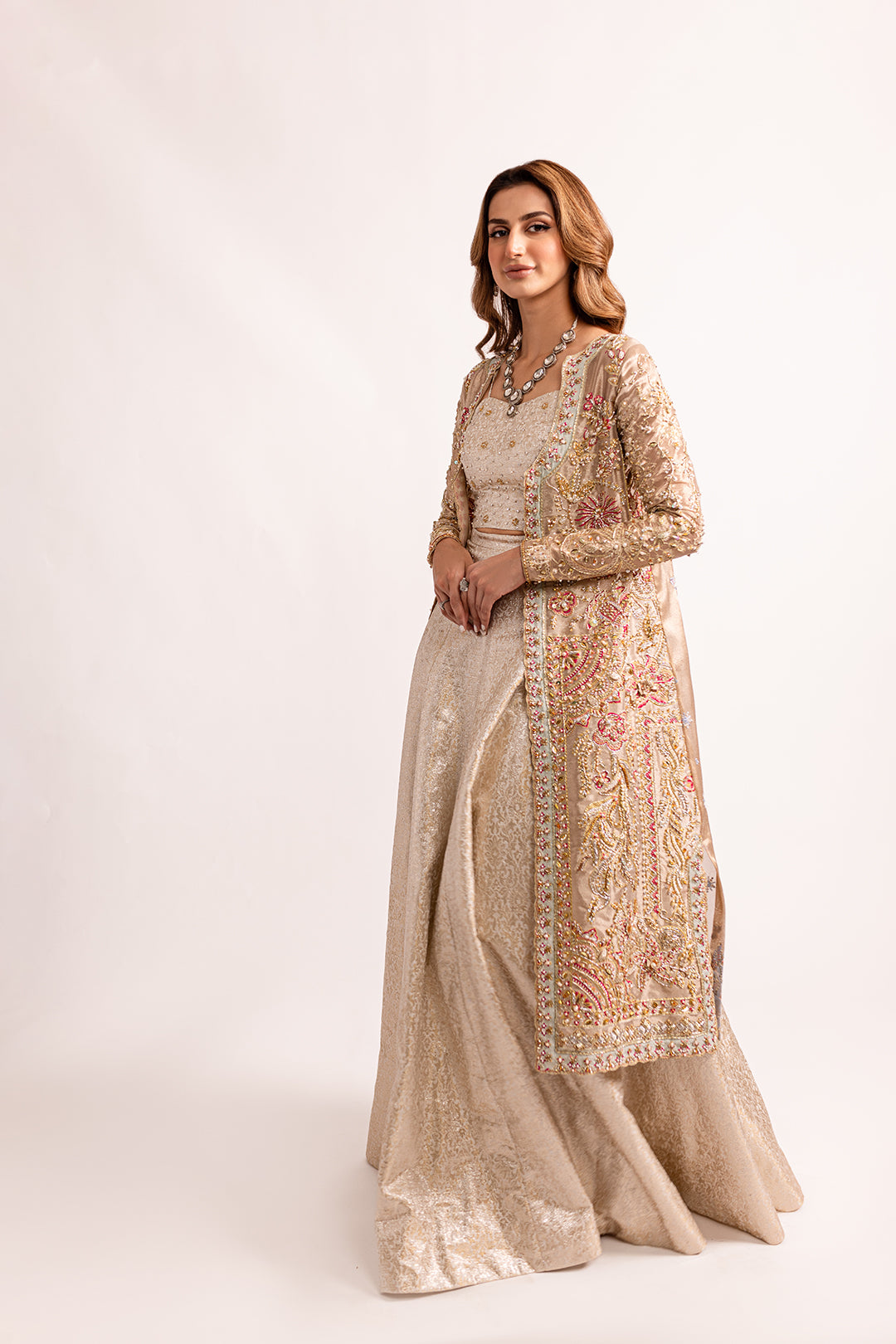 Gold Embroidered Tissue Lehenga Set (3-Piece) - Image 1