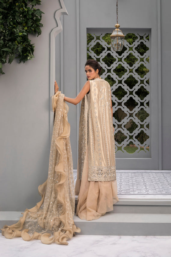 Rose Gold Embroidered Tissue Jacket Lehenga (3-Piece) - Image 5