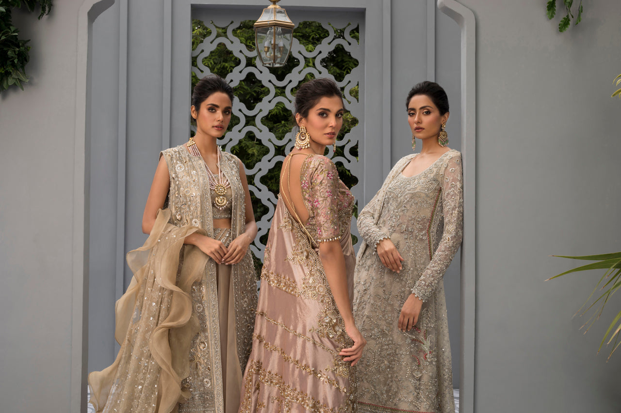 Rose Gold Embroidered Tissue Jacket Lehenga (3-Piece) - Image 7