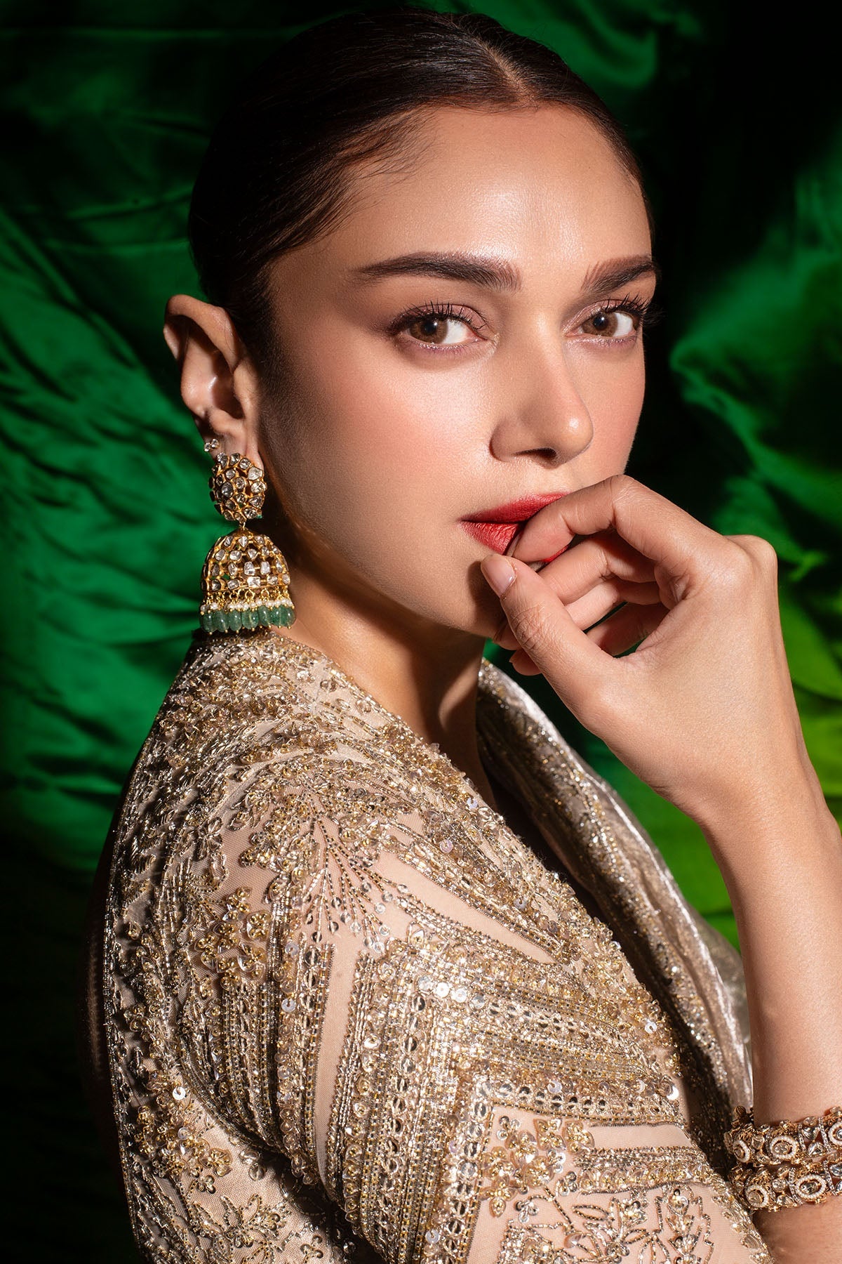 Gold Embroidered Net & Tissue Lehenga (3-Piece) - Image 7