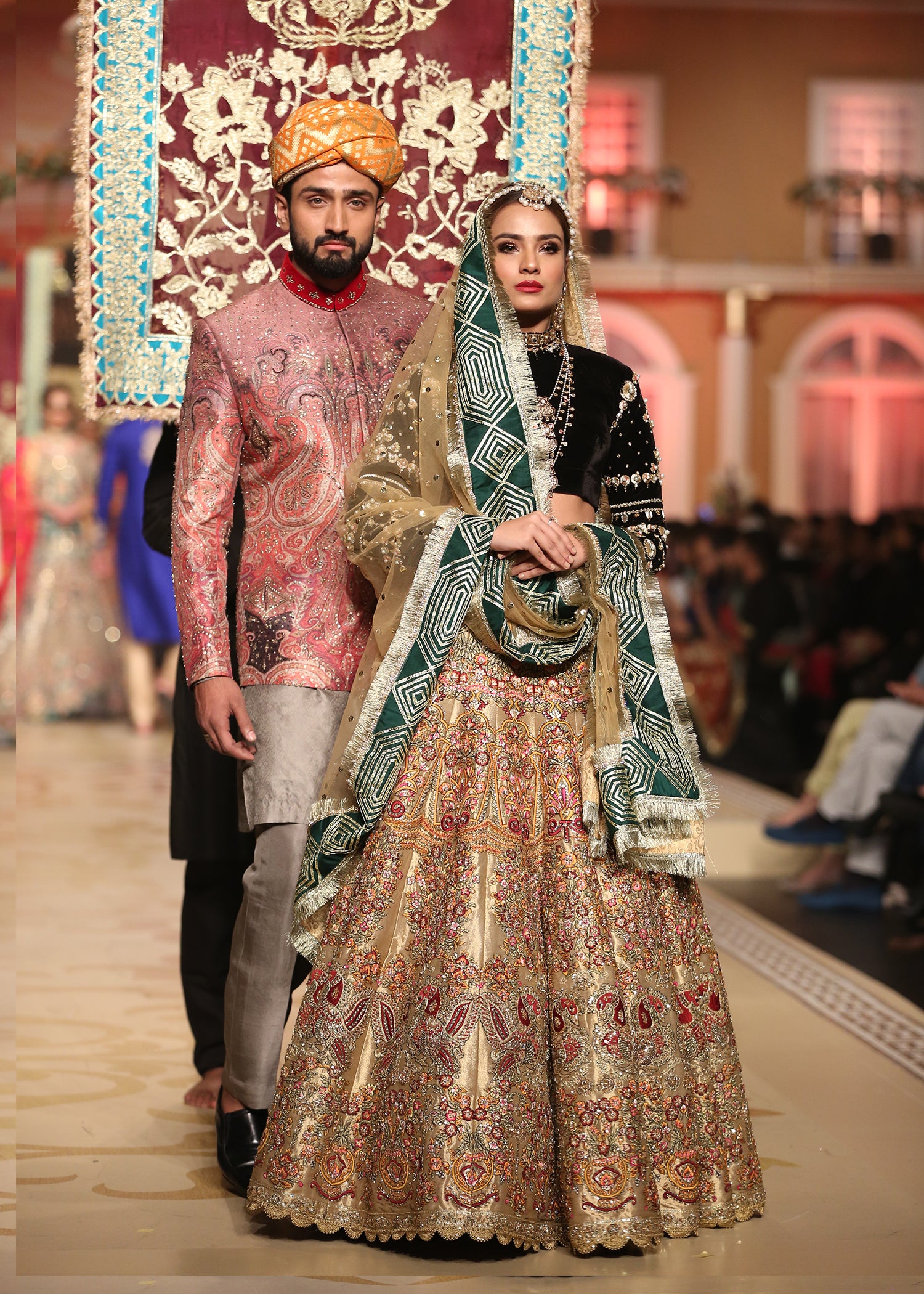 Beige Gold Embroidered Tissue Lehenga (3-Piece) - Image 2