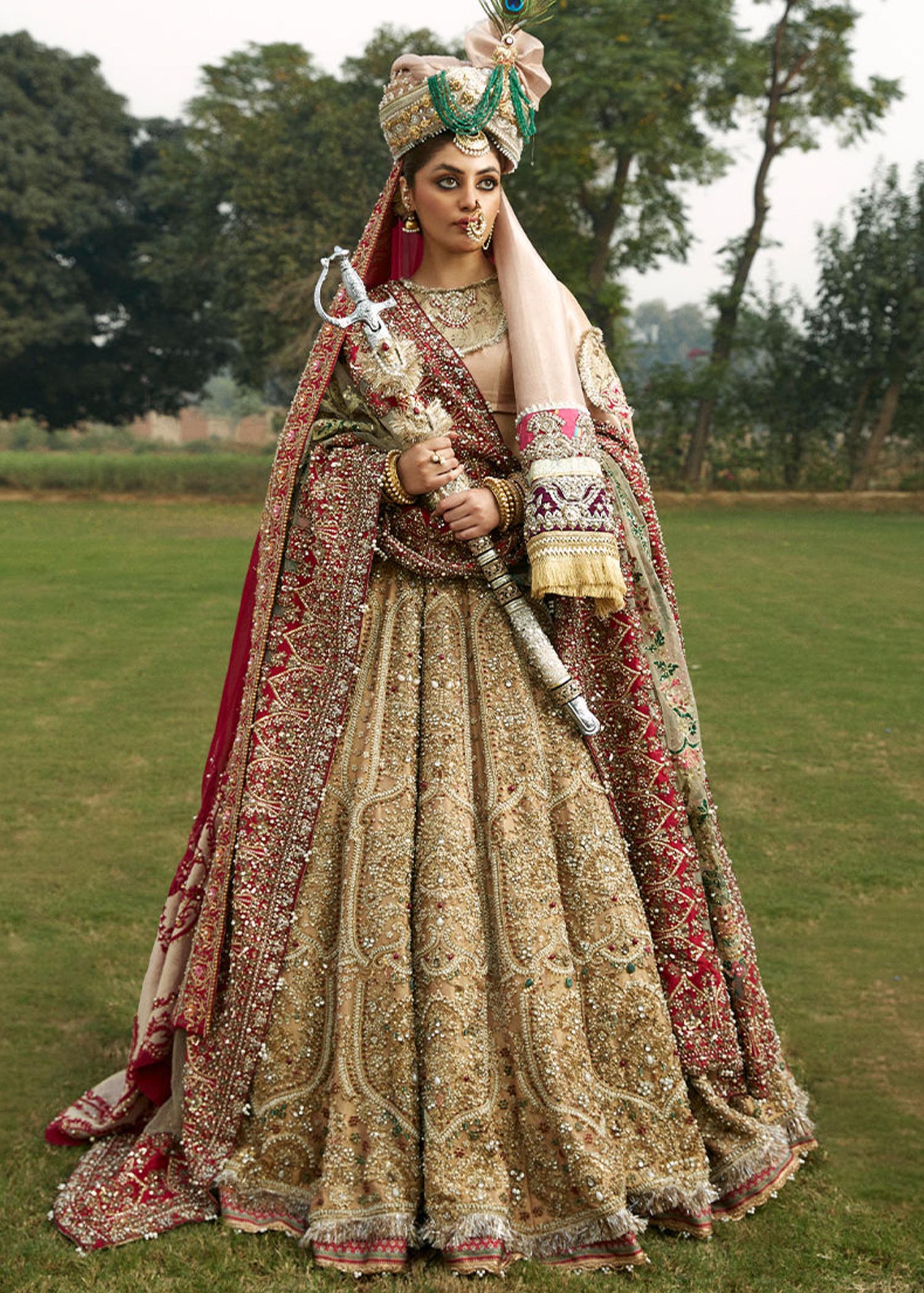 Royal Gold Embellished Pure Tissue Lehenga Choli (3-Piece) - Image 1