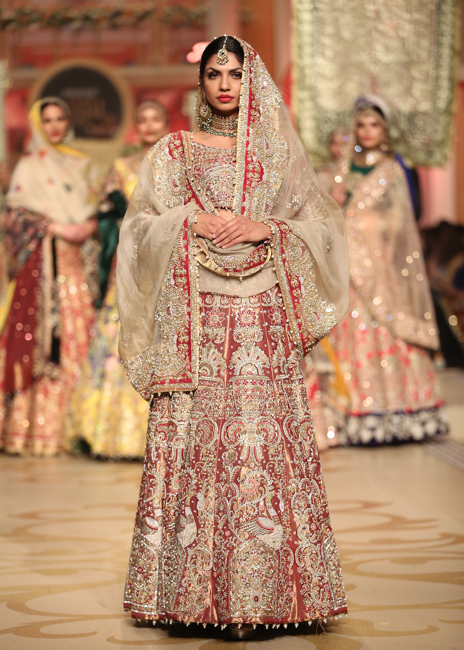 Pakistani Oxidised Gold Zardozi Tissue Lehenga Choli (3-Piece) - Image 1