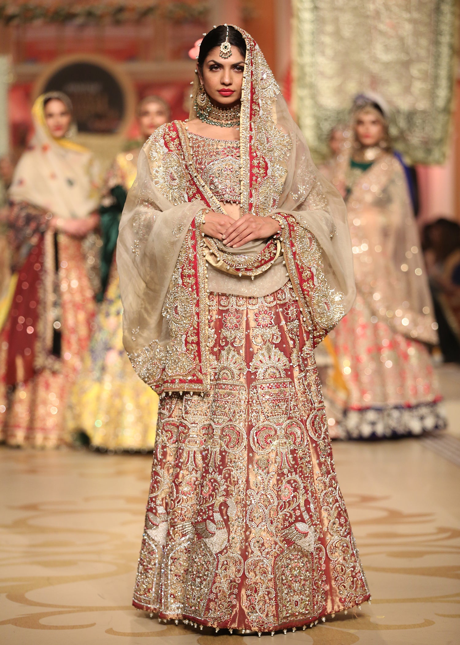 Pakistani Oxidised Gold Zardozi Tissue Lehenga Choli (3-Piece) - Image 2