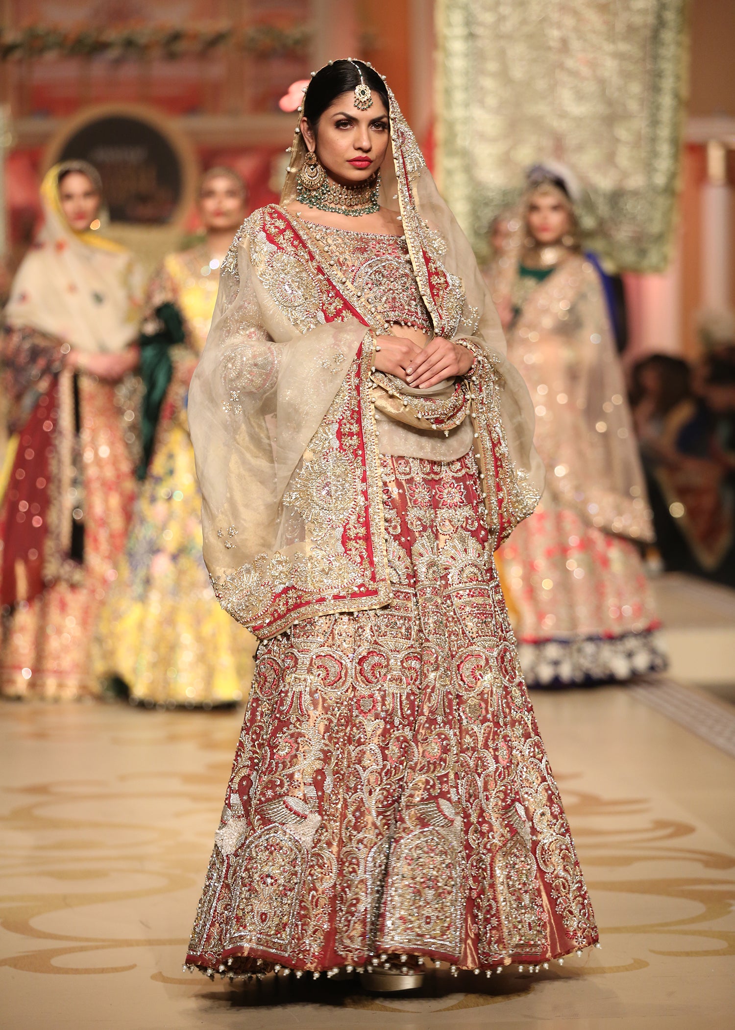 Pakistani Oxidised Gold Zardozi Tissue Lehenga Choli (3-Piece) - Image 3