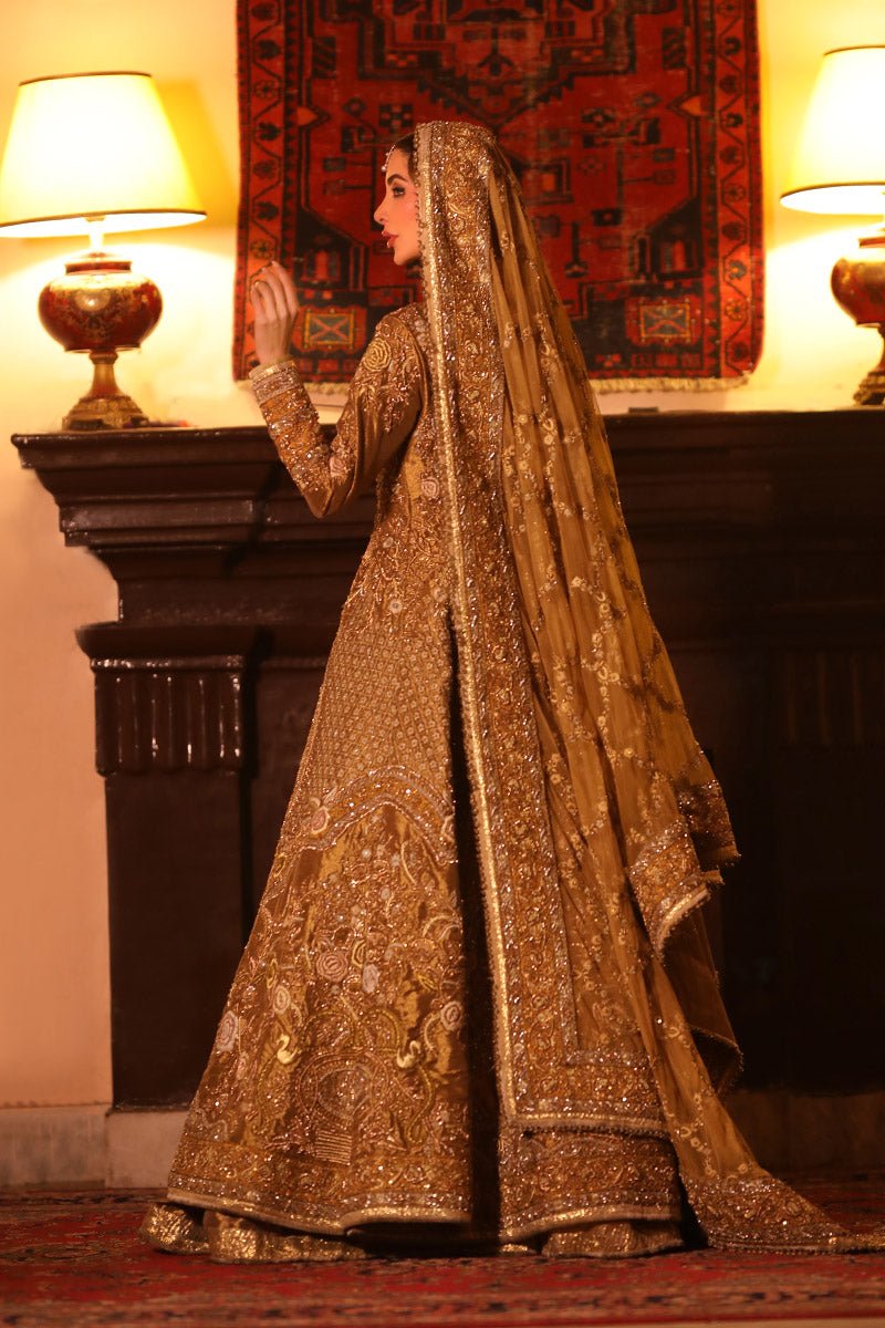 Antique Gold Zari Zardozi Tissue Lehenga (3-Piece) - Image 10