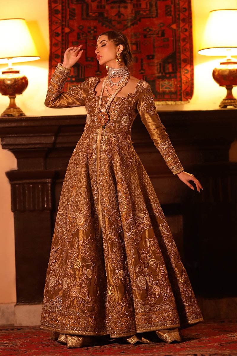 Antique Gold Zari Zardozi Tissue Lehenga (3-Piece) - Image 5