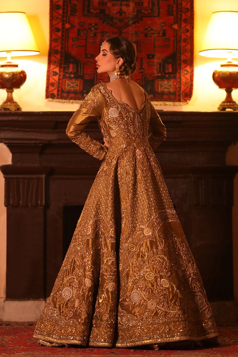 Pakistani Antique Gold Zari Zardozi Tissue Lehenga (3-Piece) - Image 9