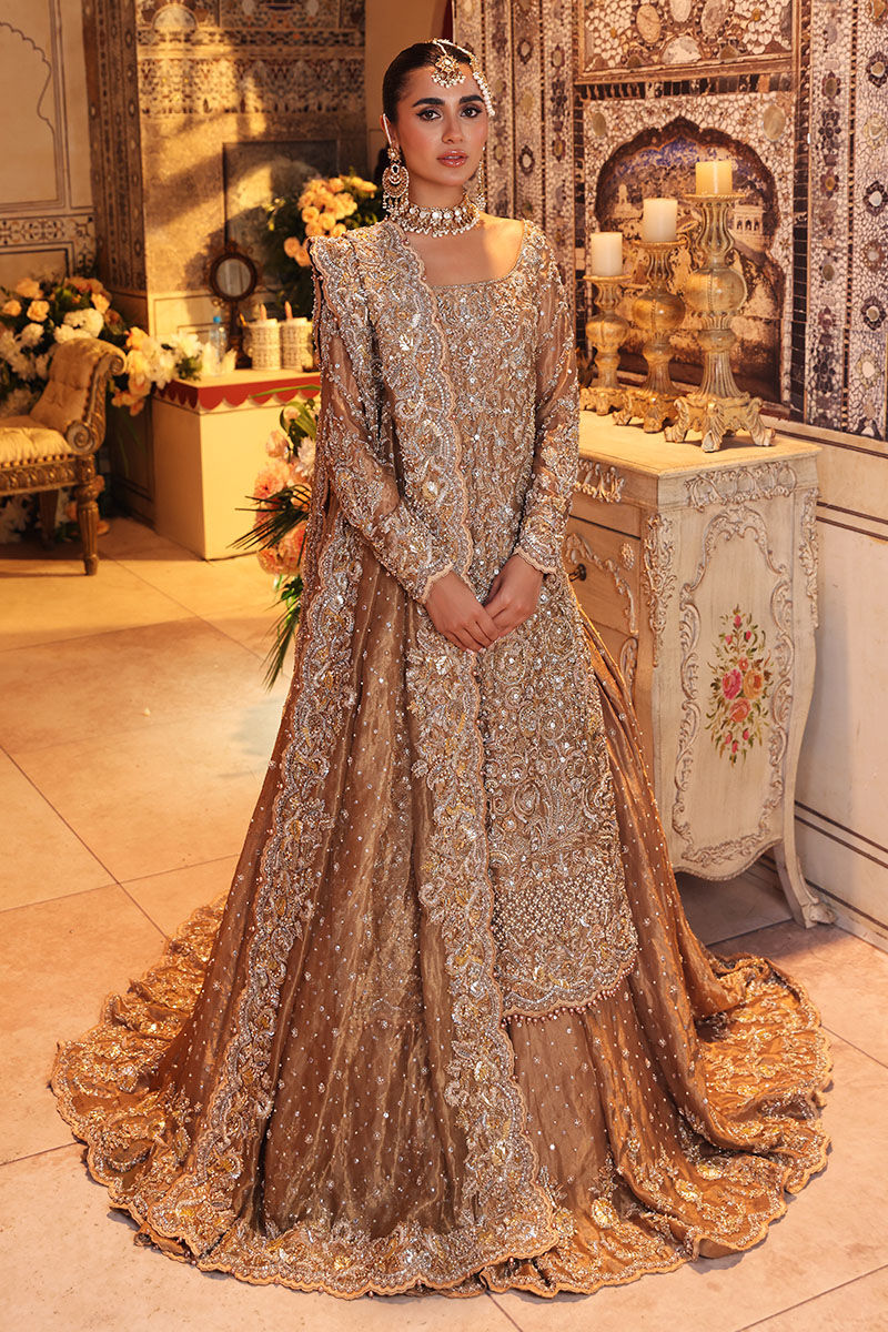 Pakistani Gold Hand-Worked Tissue Bridal Lehenga (3-Piece) - Image 1