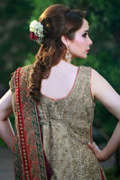 Gold Zardozi Tissue Bridal Lehenga (3-Piece) - Image 3