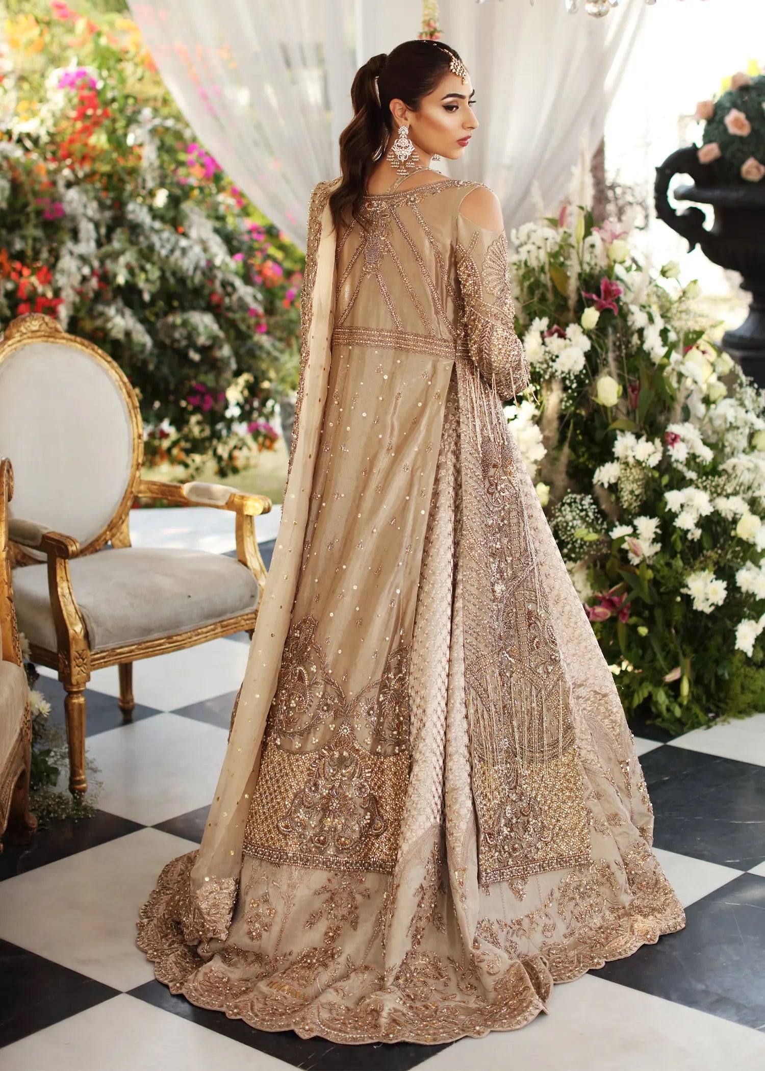 Gold Embroidered Tissue Lehenga Set (3-Piece) - Image 3