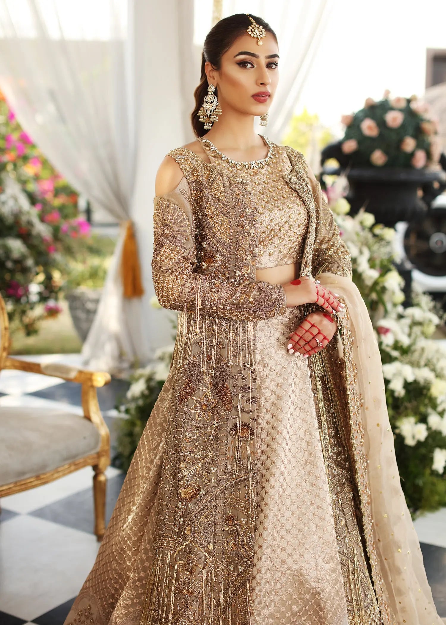 Gold Embroidered Tissue Lehenga Set (3-Piece) - Image 4