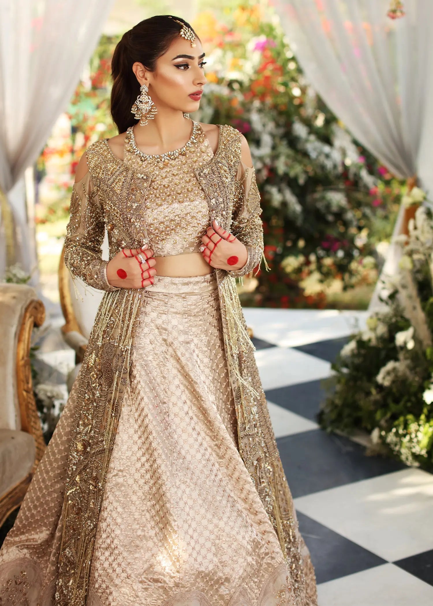 Gold Embroidered Tissue Lehenga Set (3-Piece) - Image 6