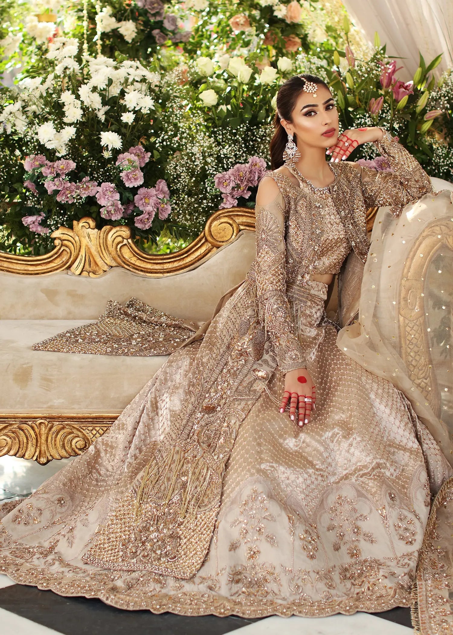 Gold Embroidered Tissue Lehenga Set (3-Piece) - Image 7