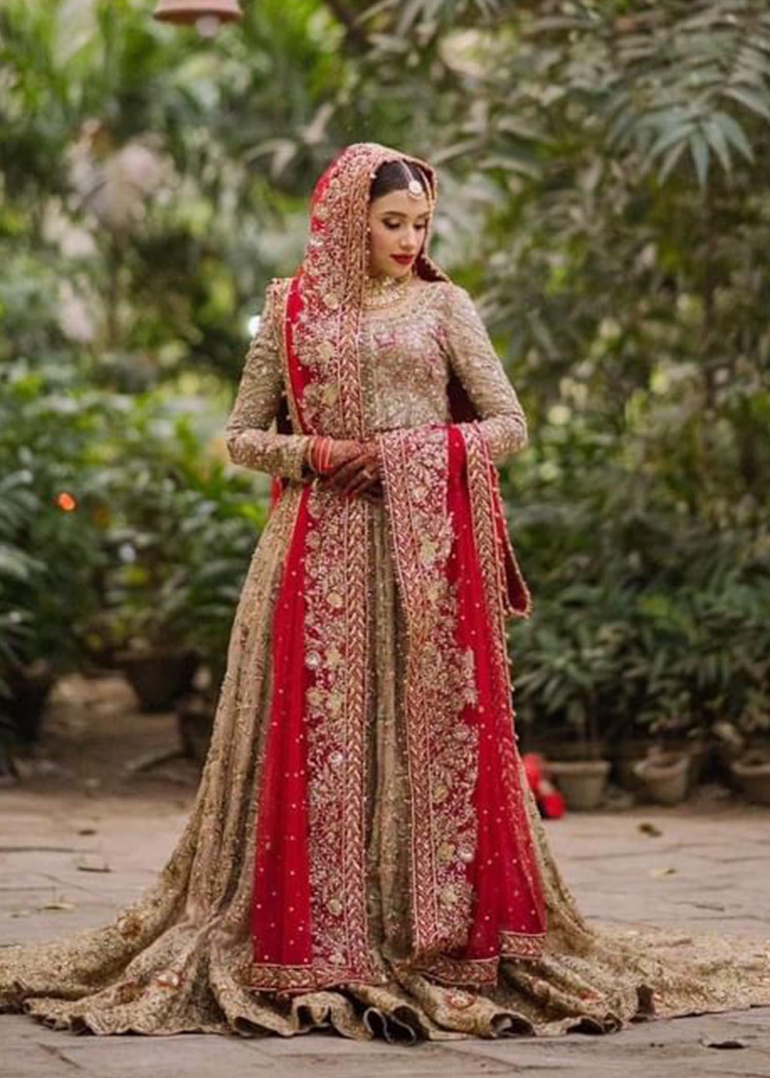 Antique Gold Zardozi Tissue Bridal Lehenga (3-Piece) - Image 1