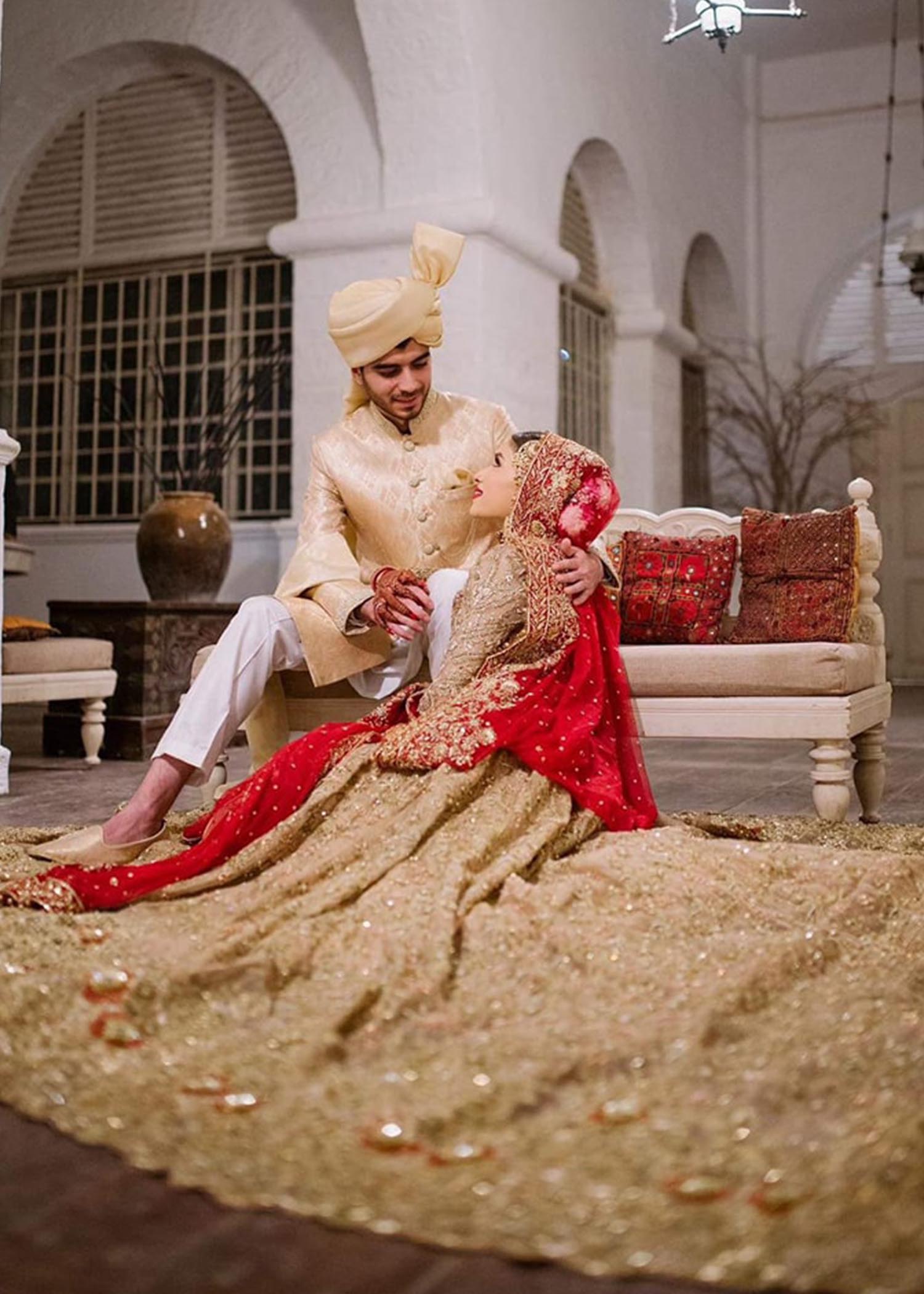 Antique Gold Zardozi Tissue Bridal Lehenga (3-Piece) - Image 4