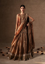 Metallic Gold & Copper Zardozi Tissue Lehnga Choli (3-Piece) - Image 2