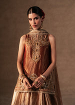 Metallic Gold & Copper Zardozi Tissue Lehnga Choli (3-Piece) - Image 4