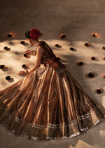 Metallic Gold & Copper Zardozi Tissue Lehnga Choli (3-Piece) - Image 8