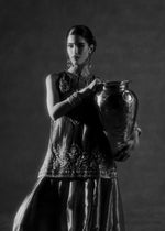 Metallic Gold & Copper Zardozi Tissue Lehnga Choli (3-Piece) - Image 9