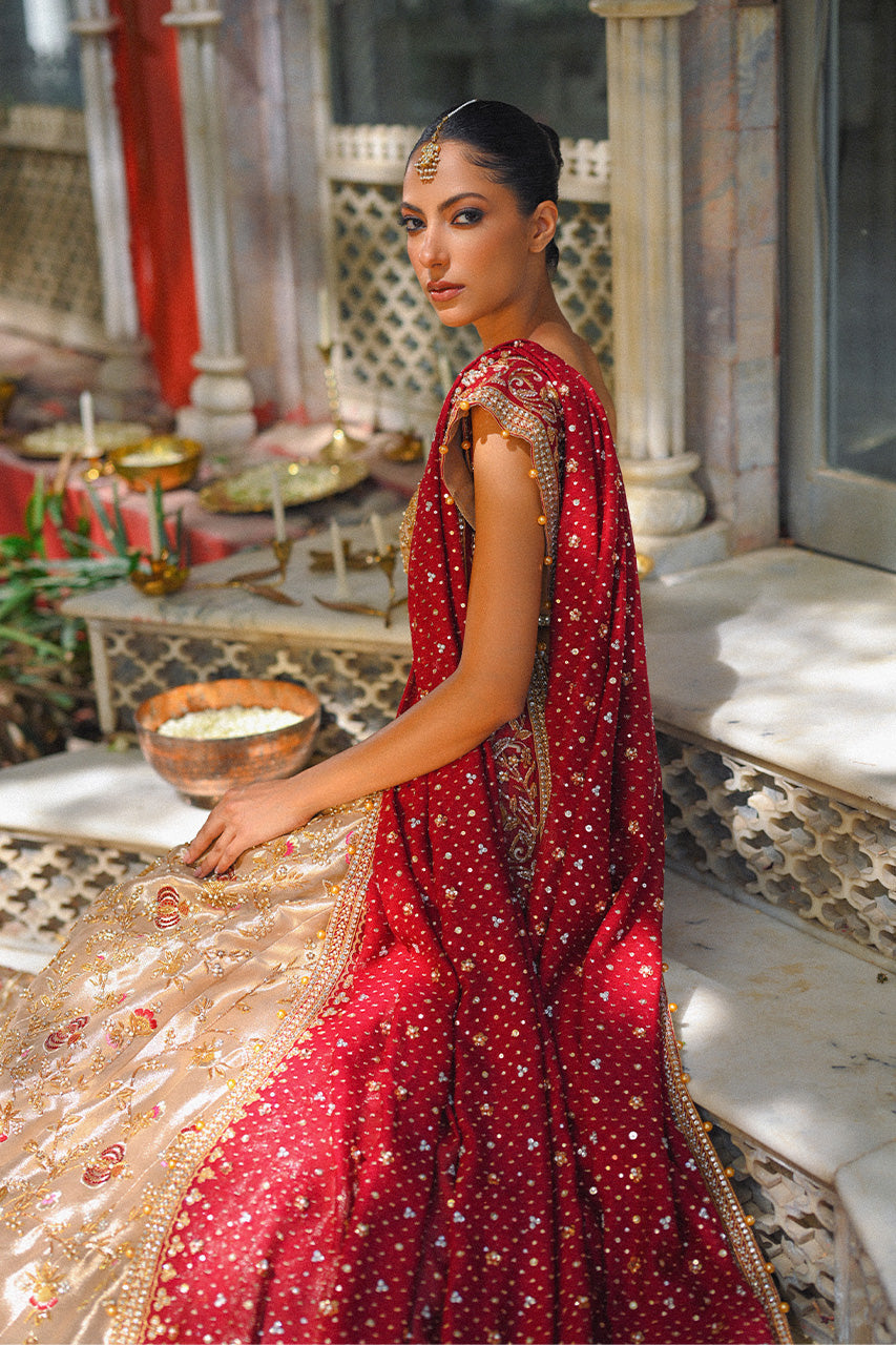 Gold Zardozi Tissue Lehnga Choli (3-Piece) - Image 8