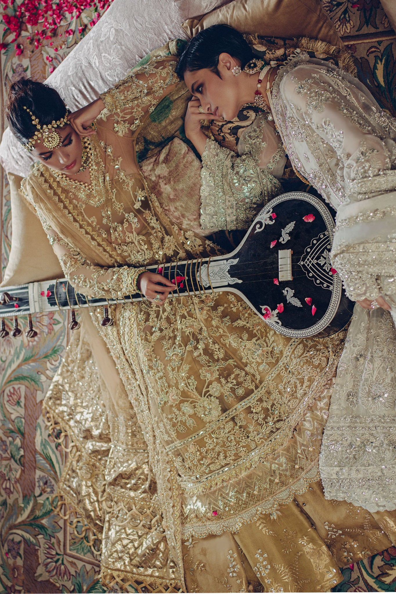 Pakistani Gold Embellished Tulle Bridal Lehenga (3-Piece) - Image 4