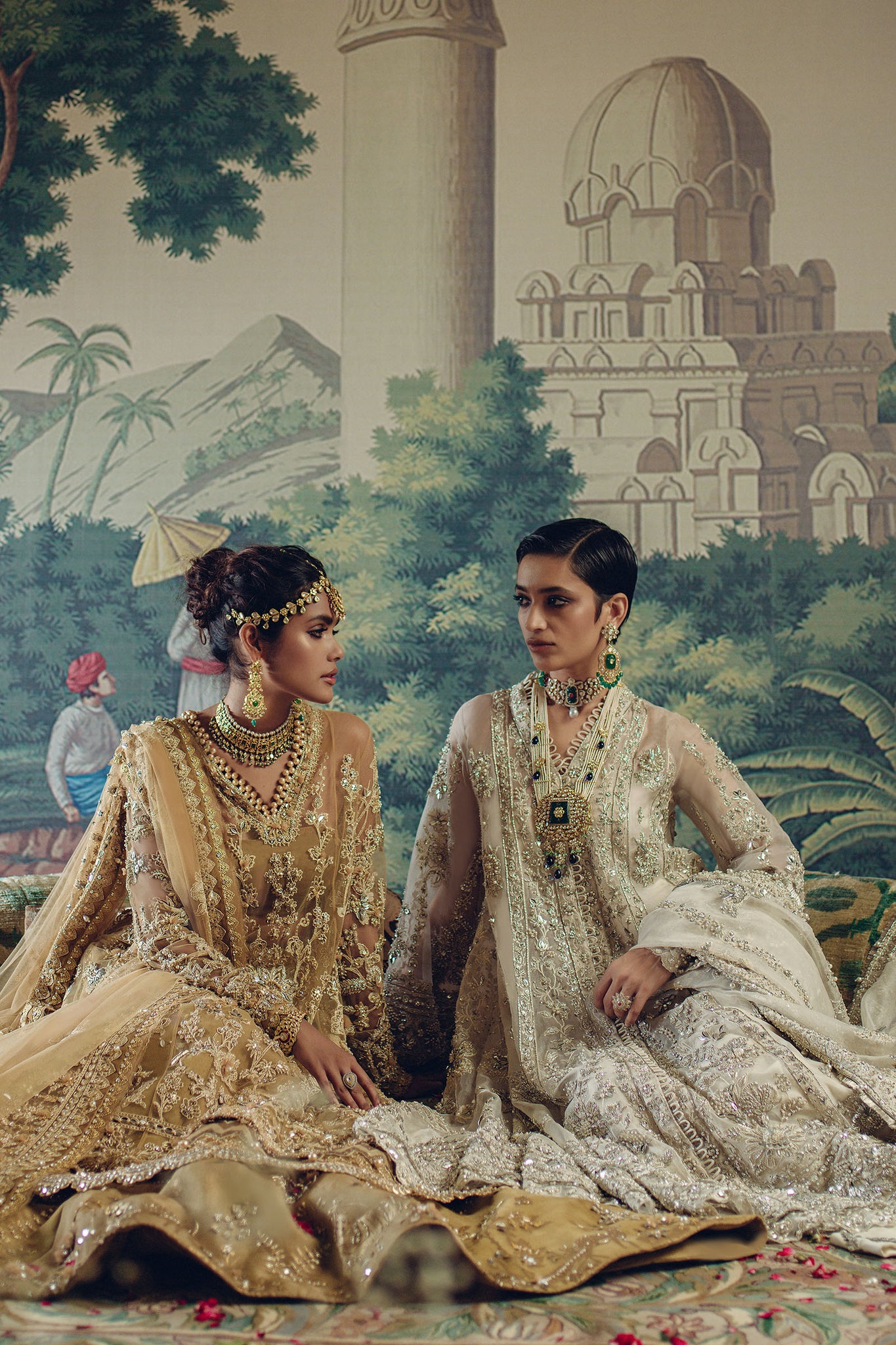 Pakistani Gold Embellished Tulle Bridal Lehenga (3-Piece) - Image 5