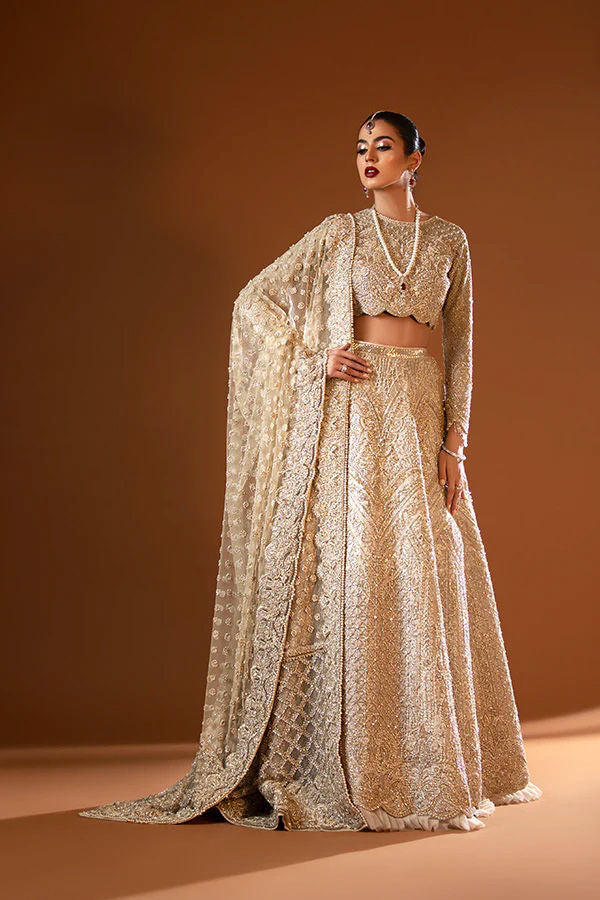 Pakistani Gold Zardozi & Marori Tulle Bridal Lehenga (3-Piece) - Image 1
