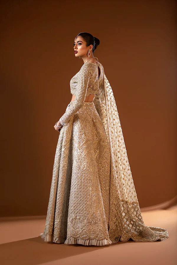 Pakistani Gold Zardozi & Marori Tulle Bridal Lehenga (3-Piece) - Image 2