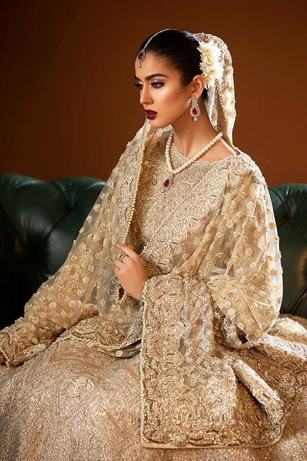 Pakistani Gold Zardozi & Marori Tulle Bridal Lehenga (3-Piece) - Image 6